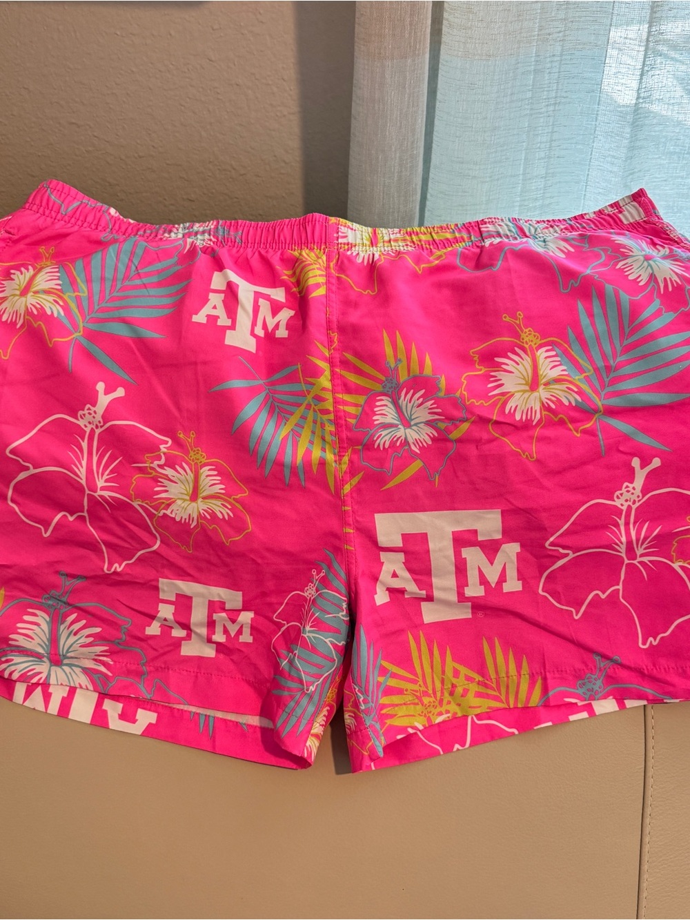 Men's Pink Floral Swim Trunks with AM Logo